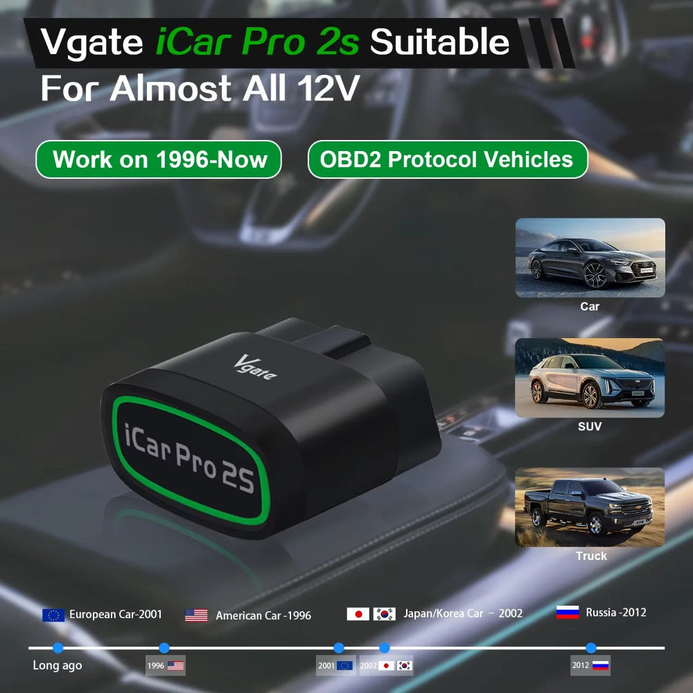 Vgate iCar Pro 2S compatible with all 12V OBD2 cars from 1996 – European, American, Japanese – car accessories