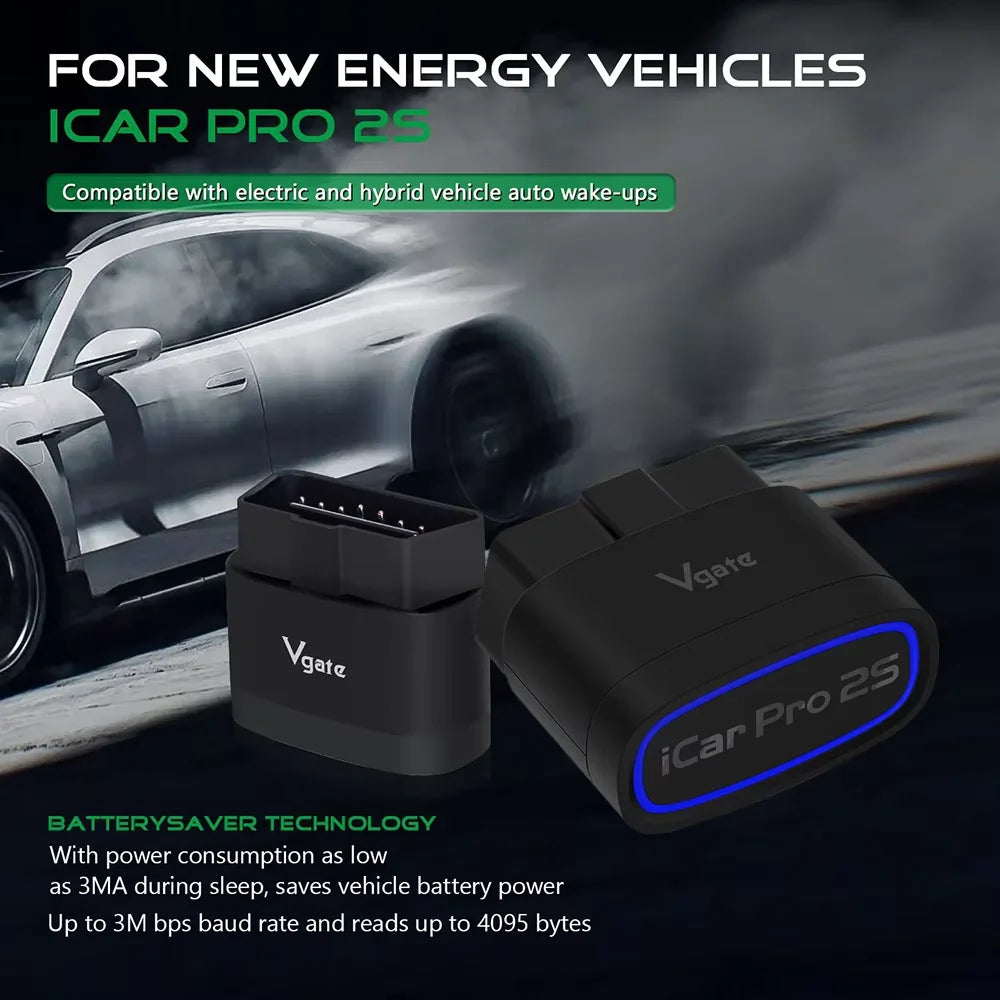 Vgate iCar Pro 2S for electric and hybrid vehicles – BatterySaver technology 3MA sleep mode – car accessories
